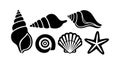Various black seashell and starfish silhouette vector illustrations in simple style Royalty Free Stock Photo