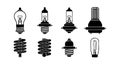 Various light bulb types and designs vector collection with incandescent and fluorescent options for electrical and lighting Royalty Free Stock Photo