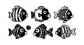 Cartoon style black and white fish vector illustration with six different fish designs Royalty Free Stock Photo