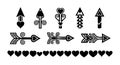 Decorative heart arrows collection with ornate and simple arrow designs in black silhouette style vector illustration Royalty Free Stock Photo