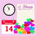 Vector 14 February Valentine`s Day calendar.