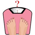 Vector feet on the scale. Concept of weight loss, healthy lifestyles, diet, proper nutrition.