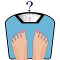 Vector feet on the scale. Concept of weight loss, healthy lifestyles, diet, proper nutrition.