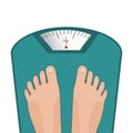 Vector feet on the scale. Concept of weight loss