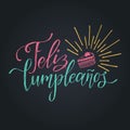 Vector Feliz Cumpleanos, translated Happy Birthday lettering design. Festive illustration with cake for greeting cards. Royalty Free Stock Photo