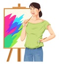 Vector of female artist thinking.