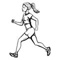 Vector Female Character. Jogging Young Woman.