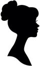 Vector female portrait of the bride with wedding hairstyle. Silhouette head in profile. Black isolated image on white background