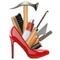 Vector Female Red Shoe with Cobbler Tools