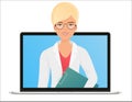 Vector Female woman Doctor with online medical consultation concept, Healthcare services. Ask a doctor online by laptop Royalty Free Stock Photo