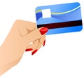 Vector females hand with credit card. Royalty Free Stock Photo