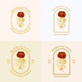 Vector feminine floral logo design collection. Symbols, emblem and icons for brand, jewellery, beauty products Royalty Free Stock Photo