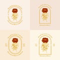 Vector feminine floral logo design collection. Symbols, emblem and icons for brand, jewellery, beauty products Royalty Free Stock Photo