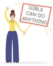Vector feminist illustration. Girl power poster. Girls can do anything