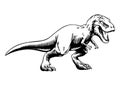 Ferocious T-Rex Hand Drawn Illustration in Black and White Royalty Free Stock Photo