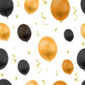 Vector Festive Background with Balloons and Golden Confetti, Seamless Pattern, Halloween Colors, Orange and Black Objects. Royalty Free Stock Photo