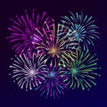 Vector festive background with colorful fireworks on dark sky background Royalty Free Stock Photo