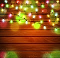 Vector festive background of luminous garlands of light bulbs on Royalty Free Stock Photo