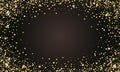 Vector festive black background, golden glittering confetti frame for invitations, anniversary, celebration birthday.