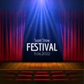 Vector Festive design with lights and wooden scene and seats. Poster for concert, party, theater, dance template. Wooden Royalty Free Stock Photo