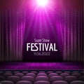 Vector Festive design with lights and wooden scene and seats. Poster for concert, party, theater, dance template. Wooden Royalty Free Stock Photo