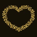 Vector festive gold heart frame. Ornament of glittering drops. For carnival, fest, theme of love, couple, valintines day