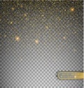 Vector festive illustration of falling shiny particles and stars isolated on transparent background. Golden Confetti Glitters. Spa Royalty Free Stock Photo