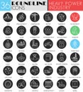 Vector fheavy and power idustry circle white black icon set. Modern line black icon design for web. Royalty Free Stock Photo