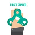 Vector fidget spinner toy in businessman hand. Stress relax concept for busy people. Flat illustration