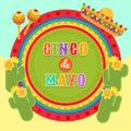 Fiesta postcard, cactus, sombrero, maraca, text Royalty Free Stock Photo