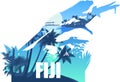 Vector Fiji illustration with banded iguana Royalty Free Stock Photo