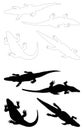 Alligator silhouette collection Royalty Free Stock Photo