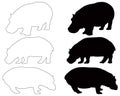 Hippopotamus or hippo silhouette - large wildlife mammal