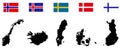 Nordic countries maps and flags - The Nordic countries or the Nordics