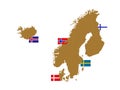 Nordic countries maps and flags - The Nordic countries or the Nordics