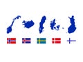 Nordic countries maps and flags - The Nordic countries or the Nordics