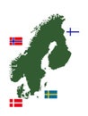 Scandinavia map and flags - region in Northern Europe