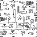 Vector file. Sketch of engineering heat energy networks of engineering equipment pipelines, gas pipelines modular boiler water