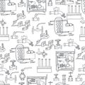 Vector file. Sketch of engineering heat energy networks of engineering equipment pipelines, gas pipelines modular boiler water