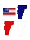 Vermont maps with USA flag - state in the New England region of the northeastern United States
