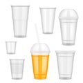 Vector realistic transparent disposable plastic cup set
