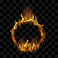 Vector fire circle. Ring of fire. Round fire frame. Flame Isolated over checkered black background. Hot red and yellow