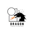 Vector Fire dragon logo icon, scary legend winged animal, illustration concept Royalty Free Stock Photo