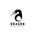 Vector Fire dragon logo icon, scary legend winged animal, illustration concept Royalty Free Stock Photo