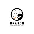 Vector Fire dragon logo icon, scary legend winged animal, illustration concept Royalty Free Stock Photo