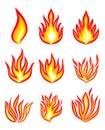 Vector Fire flame isolated sign,icon and logo set Royalty Free Stock Photo