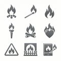 Vector fire icons set grey on white background Royalty Free Stock Photo