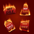 Fire labels set. Price and sale, deal and offer, special tag or badge, business promotion Royalty Free Stock Photo