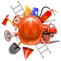 Vector Fire Prevention Concept with Helmet Royalty Free Stock Photo