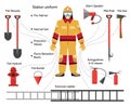 Vector firefighter with extinguishing icons